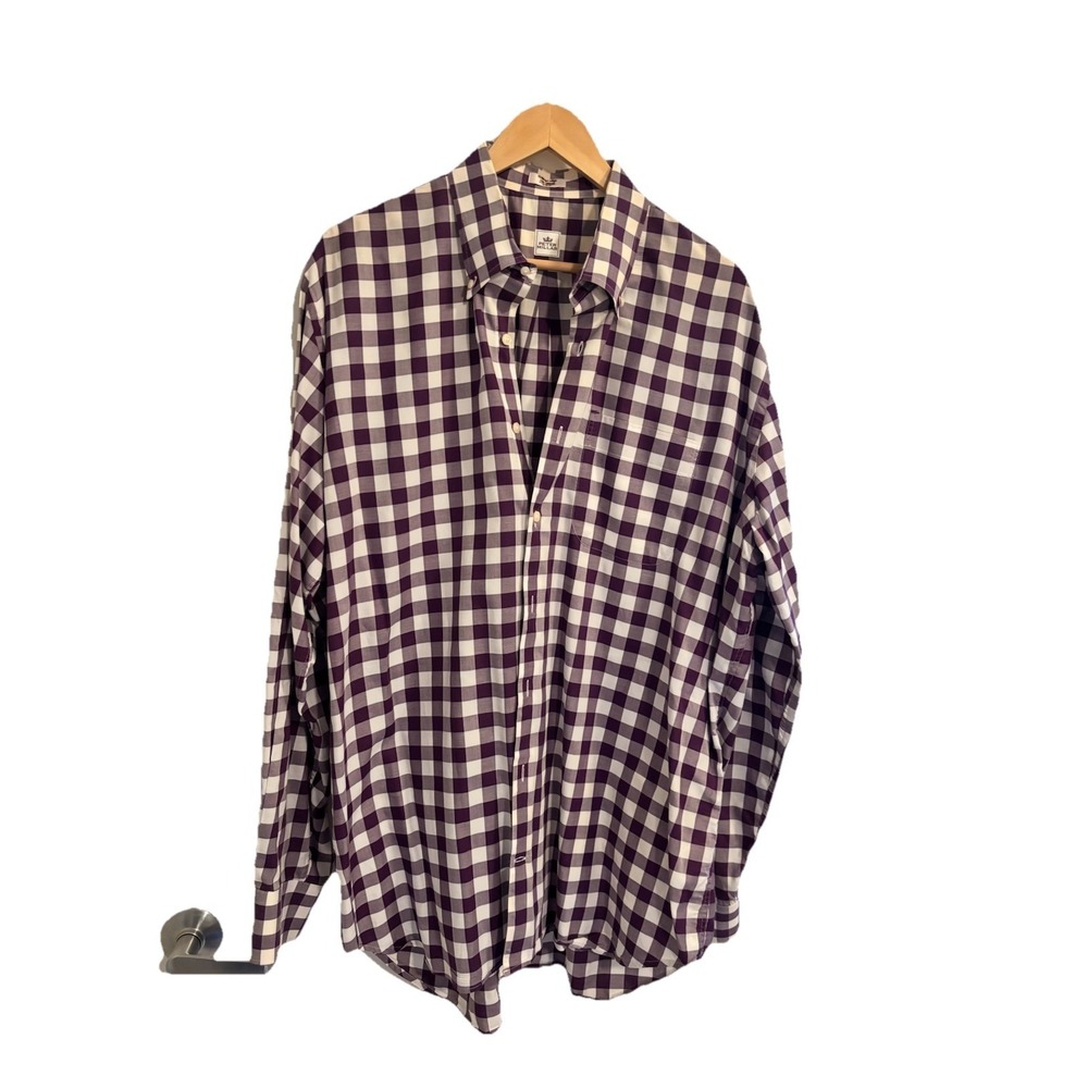 Peter‎ Millar Crown Purple Wht Check L/Sl Button Down Shirt Men XL Cotton Casual